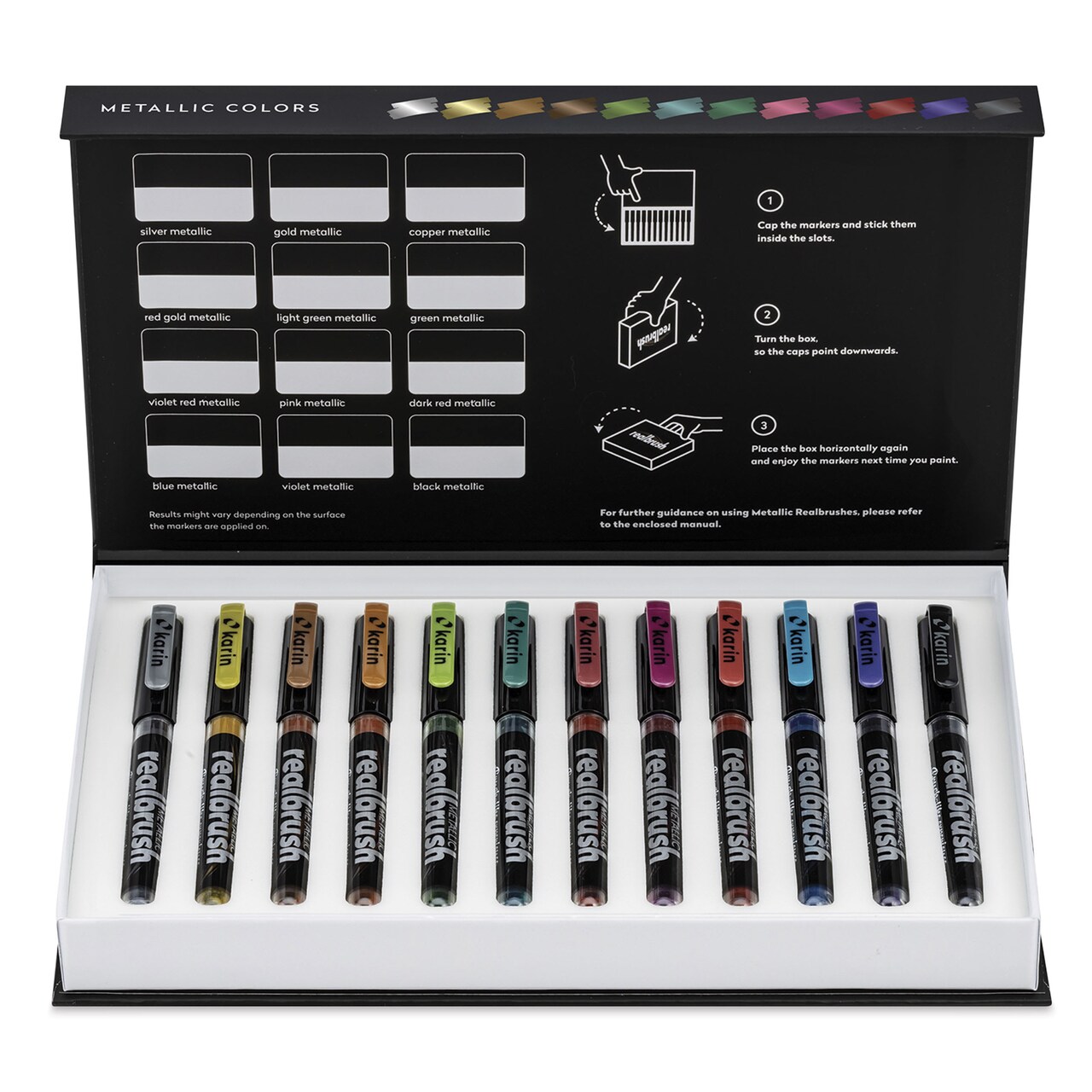 Karin Realbrush Metallic Markers - Assorted Colors, Set of 12